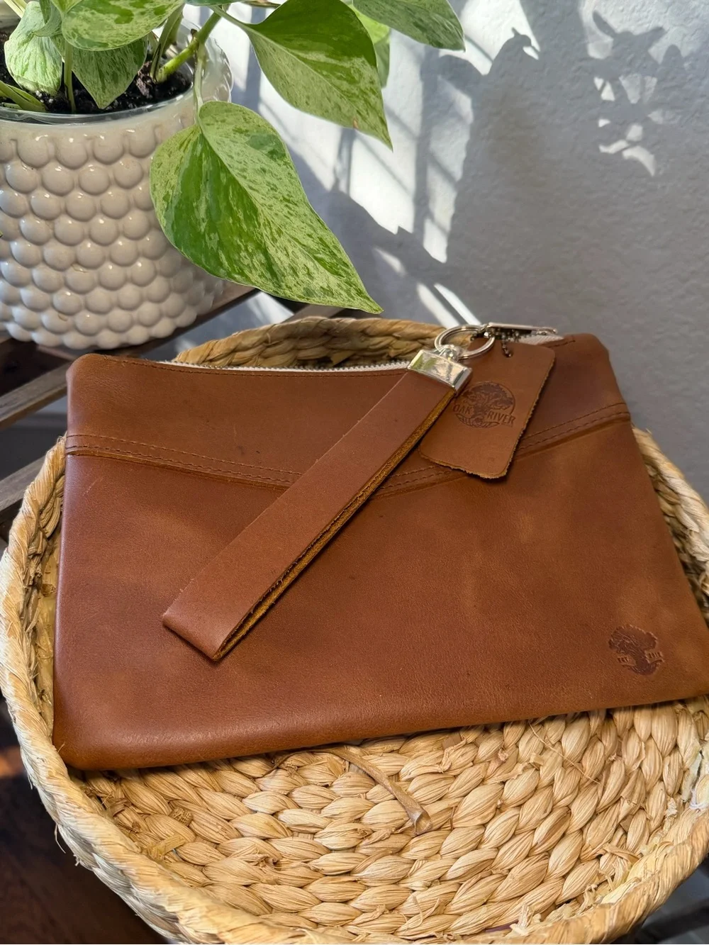Oak River Brown Leather Wristlet